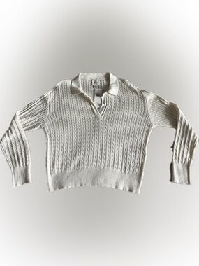 Calvin Klein Chalk V-Neck Collared Sweater